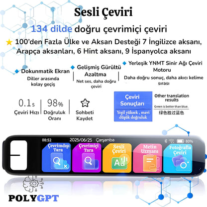 PolyGPT™ – Akıllı Çeviri ve Öğrenme Kalemi (150 Dil + Dahili ChatGPT)